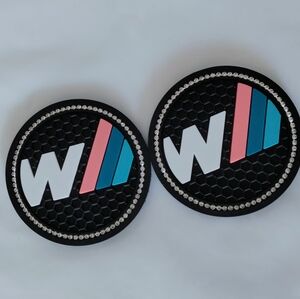 NWT 2 Pieces Car Cup Holders Coasters Non-Slip Silicone with Crystals VMW